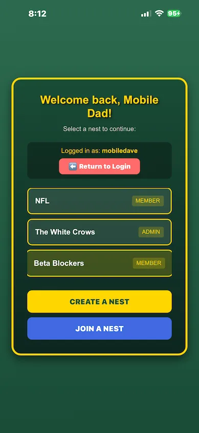 Nest Selection screen